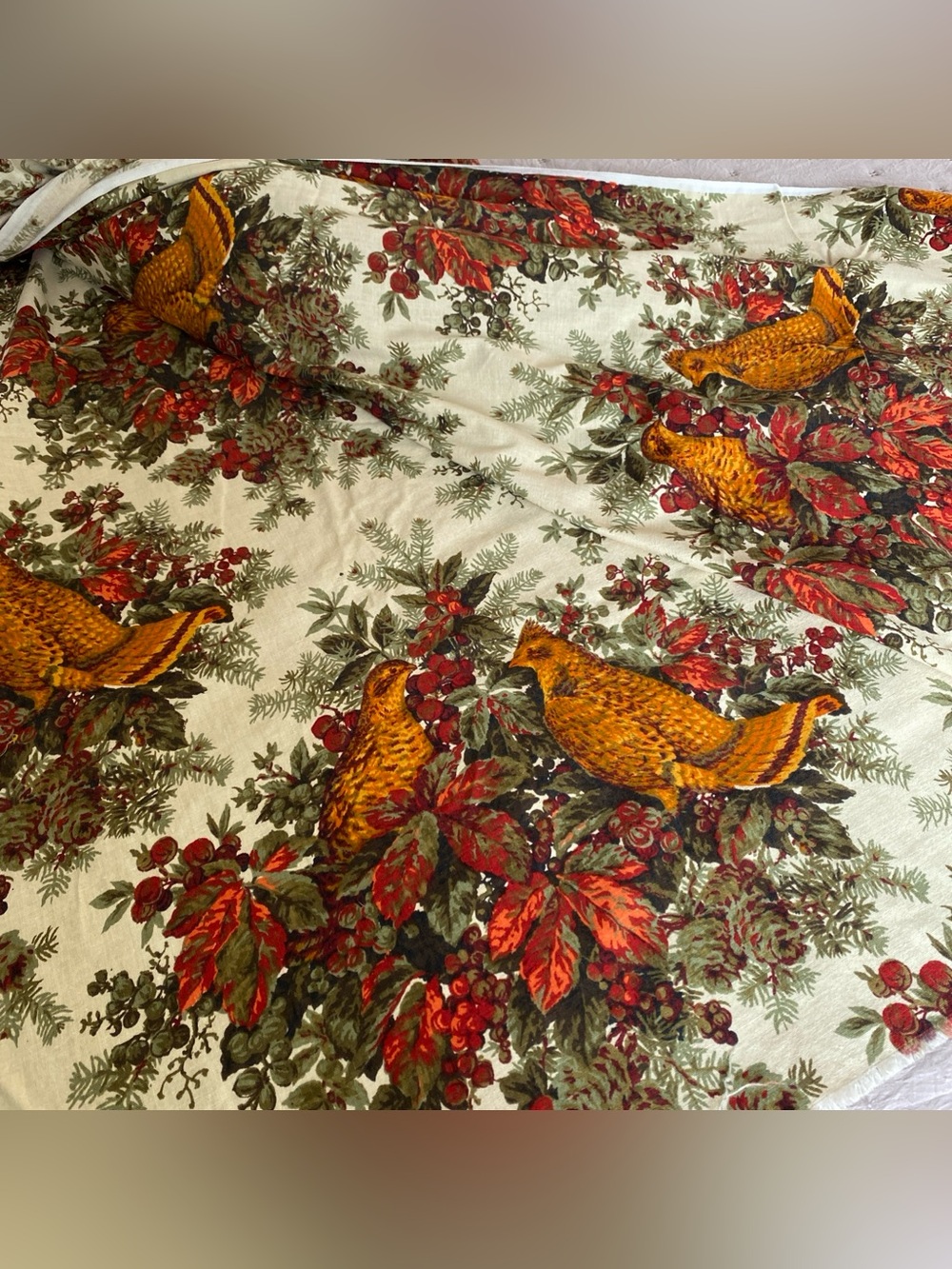 1970s Fabric Bird Orange NOS 52”W x 2.75 Yards House&Home Fabrics & Draperies